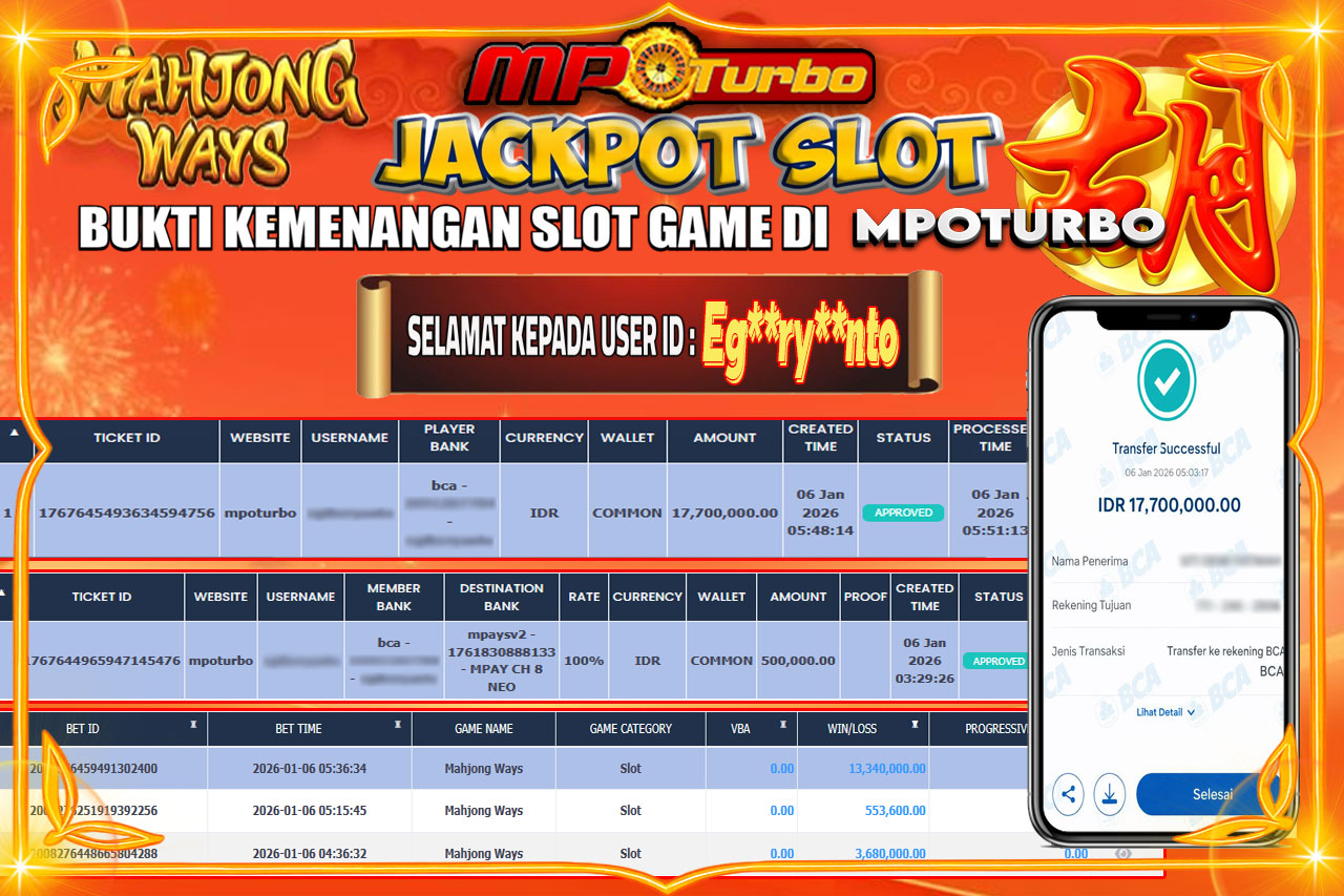 MPOTURBO JACKPOT MAHJONG WAYS Rp 17,700,000.00,- LUNAS
