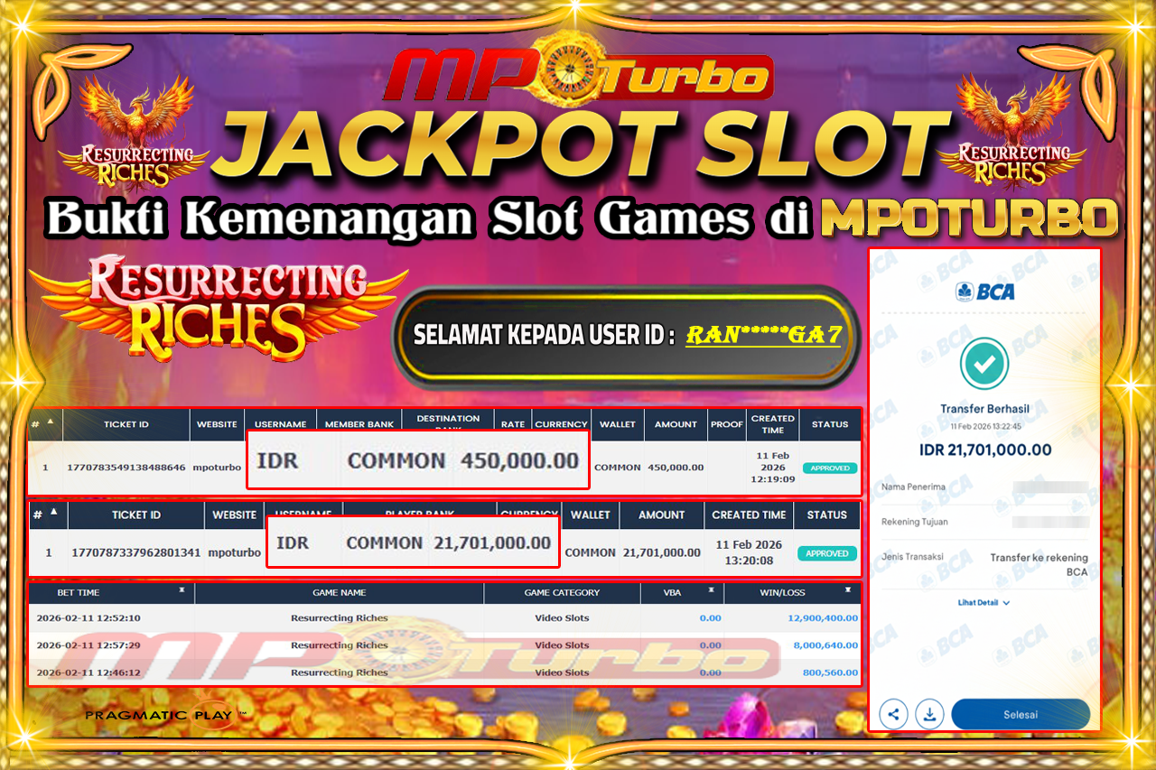 MPOTURBO JACKPOT RESURRECTING RICHES Rp 21,701,000.00,- LUNAS