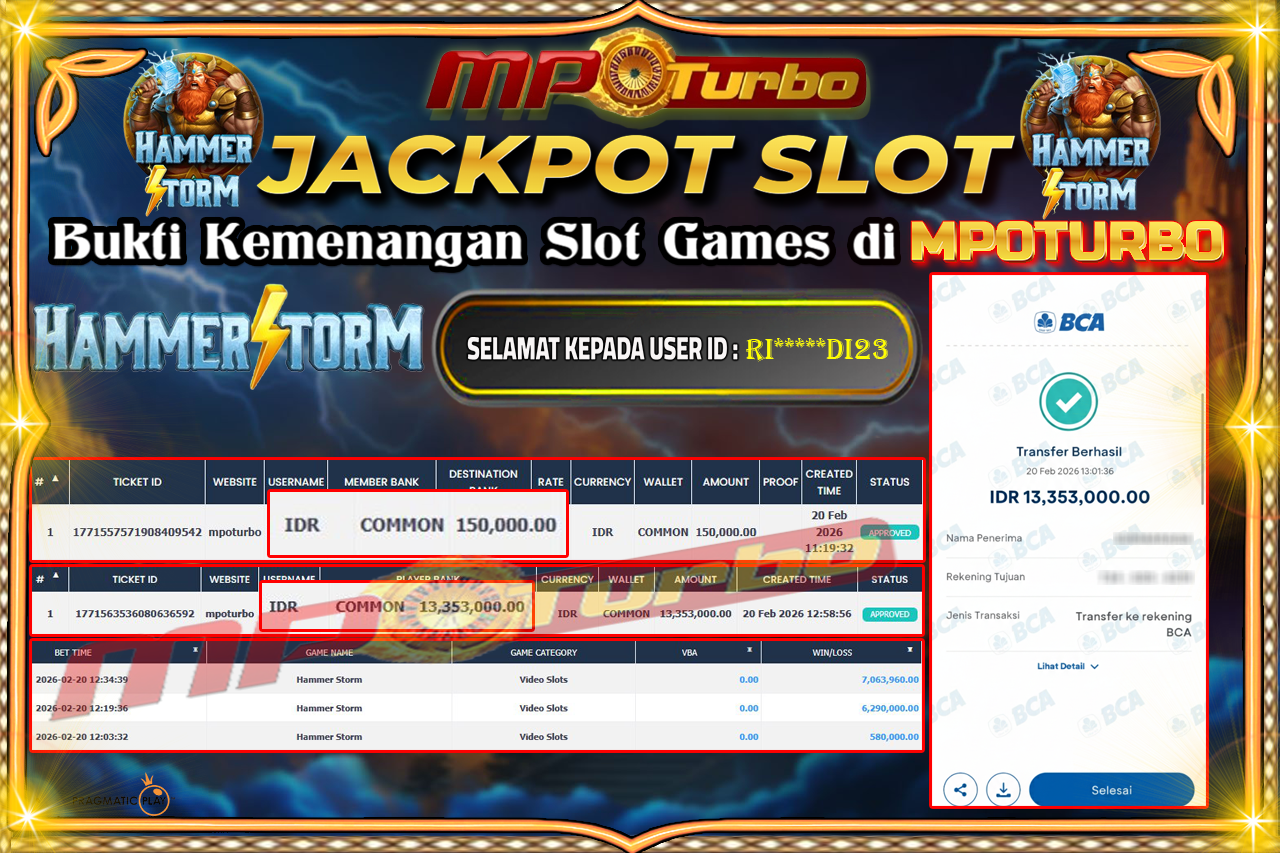 MPOTURBO JACKPOT HAMMER STORM Rp 13,353,000.00,- LUNAS