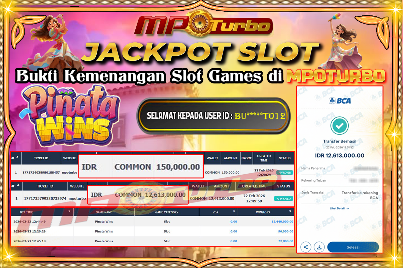 MPOTURBO JACKPOT PINATA WINS Rp 12,613,000.00,- LUNAS